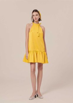 TARA JARMON Robe Riviera En Satin Jaune New