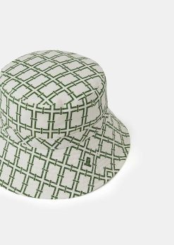 TARA JARMON Chapeau Bob Ecru Avec Design Graphique Vert Clearance