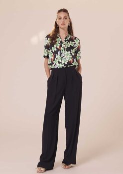 TARA JARMON Pantalon En Crepe Bleu Nuit Parigi Wholesale