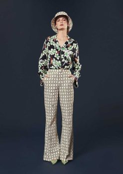 TARA JARMON Pantalon Primavera Ecru Avec Motif Graphique Vert Wholesale