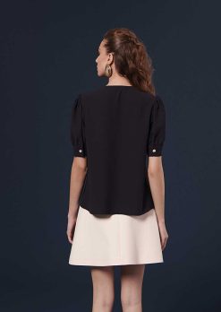 TARA JARMON Blouse En Crepe Bleu Nuit Tourterelle New