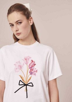 TARA JARMON T-Shirt En Jersey Blanc Taraflowers Clearance