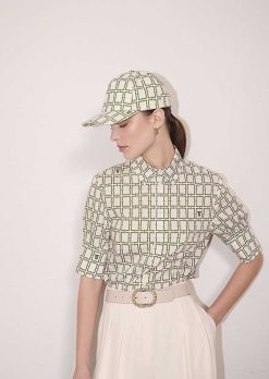 TARA JARMON Carole Ecru Avec Chapeau Design Graphique Vert Online