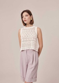 TARA JARMON Haut En Tricot Au Crochet Blanc Pianna Best