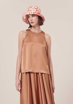 TARA JARMON Haut Tellia Brown En Satin Fluide Online