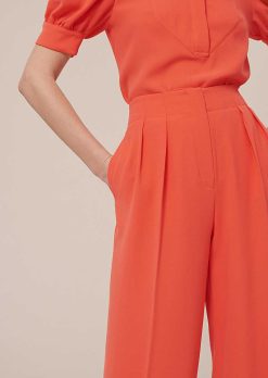 TARA JARMON Pantalon Parigi En Crepe Corail New
