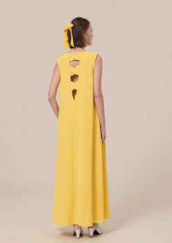 TARA JARMON Robe En Crepe Jaune Roxy Wholesale