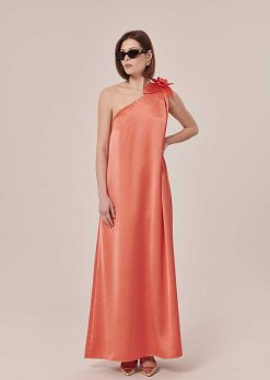 TARA JARMON Robe Rekia Corail En Satin Fluide Hot